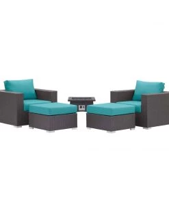 Modway Fire Pit Table Set Convene 5 Piece Set Outdoor Patio With Fire Pit Espresso Turquois