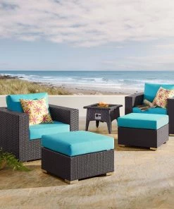 Modway Fire Pit Table Set Convene 5 Piece Set Outdoor Patio With Fire Pit Espresso Turquois