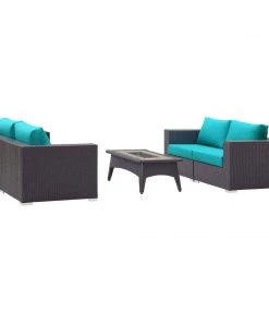 Modway Convene 5 Piece Set Outdoor Patio With Fire Pit Espresso Turquoise