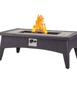 Modway Convene 5 Piece Set Outdoor Patio With Fire Pit Espresso Turquoise