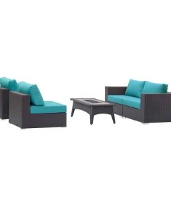 Modway Fire Pit Table Set Convene 5 Piece Set Outdoor Patio With Fire Pit Espresso Turquoise