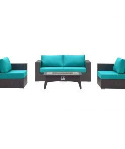 Modway Convene 5 Piece Set Outdoor Patio With Fire Pit Espresso Turquoise