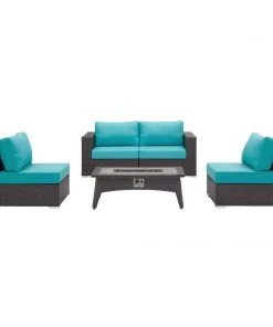 Modway Fire Pit Table Set Convene 5 Piece Set Outdoor Patio With Fire Pit Espresso Turquoise