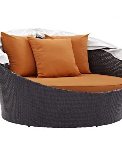 Modway Convene Canopy Outdoor Patio Daybed Espresso Orange Outdoor Daybeds