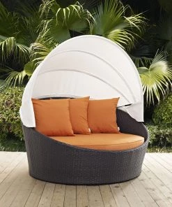 Modway Convene Canopy Outdoor Patio Daybed Espresso Orange Outdoor Daybeds