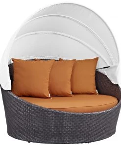 Modway Convene Canopy Outdoor Patio Daybed Espresso Orange Outdoor Daybeds