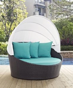 Modway Convene Canopy Outdoor Patio Daybed Espresso Turquoise Outdoor Daybeds