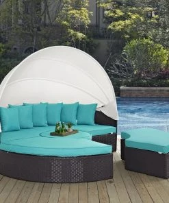 Modway Convene Canopy Outdoor Patio Daybed Espresso Turquoise