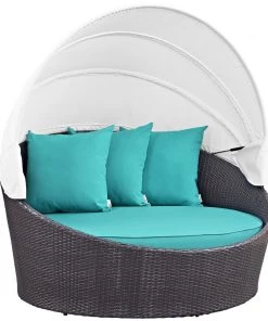 Modway Convene Canopy Outdoor Patio Daybed Espresso Turquoise Outdoor Daybeds