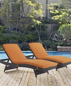 Modway Convene Chaise Outdoor Patio Set Of 2 Espresso Orange Lounge Chair Outdoor