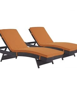 Modway Convene Chaise Outdoor Patio Set Of 2 Espresso Orange Lounge Chair Outdoor