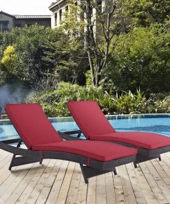 Modway Lounge Chair Outdoor Convene Chaise Outdoor Patio Set Of 2 Espresso Red