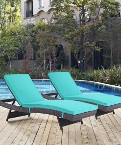 Modway Lounge Chair Outdoor Convene Chaise Outdoor Patio Set Of 2 Espresso Turquoise
