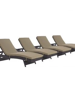 Modway Convene Chaise Outdoor Patio Set Of 4 Espresso Mocha Lounge Chair Outdoor
