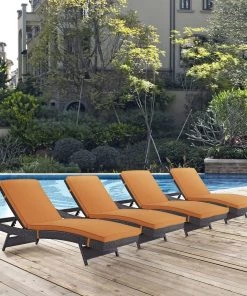 Modway Lounge Chair Outdoor Convene Chaise Outdoor Patio Set Of 4 Espresso Orange