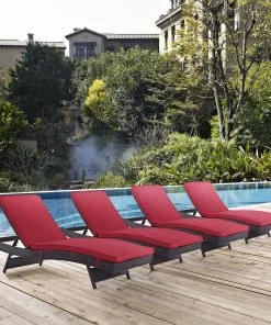 Modway Convene Chaise Outdoor Patio Set Of 4 Espresso Red