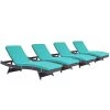 Modway Convene Chaise Outdoor Patio Set Of 4 Espresso Turquoise Lounge Chair Outdoor