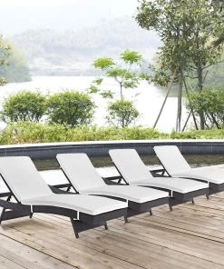Modway Lounge Chair Outdoor Convene Chaise Outdoor Patio Set Of 4 Espresso White