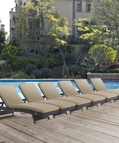 Modway Lounge Chair Outdoor Convene Chaise Outdoor Patio Set Of 6 Espresso Mocha