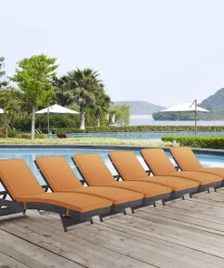 Modway Lounge Chair Outdoor Convene Chaise Outdoor Patio Set Of 6 Espresso Orange