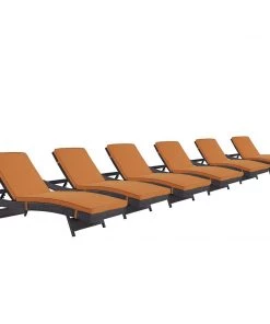Modway Lounge Chair Outdoor Convene Chaise Outdoor Patio Set Of 6 Espresso Orange