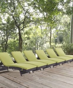Modway Convene Chaise Outdoor Patio Set Of 6 Espresso Peridot Lounge Chair Outdoor