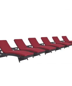 Modway Lounge Chair Outdoor Convene Chaise Outdoor Patio Set Of 6 Espresso Red