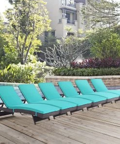 Modway Lounge Chair Outdoor Convene Chaise Outdoor Patio Set Of 6 Espresso Turquoise
