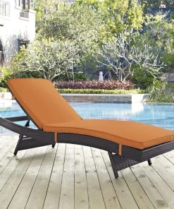 Modway Lounge Chair Outdoor Convene Outdoor Patio Chaise Espresso Orange