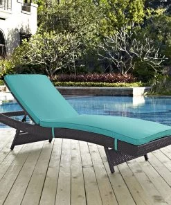 Modway Convene Outdoor Patio Chaise Espresso Turquoise Lounge Chair Outdoor