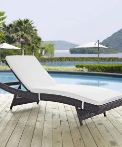 Modway Convene Outdoor Patio Chaise Espresso White Lounge Chair Outdoor