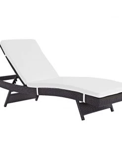 Modway Convene Outdoor Patio Chaise Espresso White Lounge Chair Outdoor