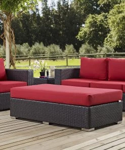 Modway Ottomans Convene Outdoor Patio Fabric Rectangle Ottoman Espresso Red