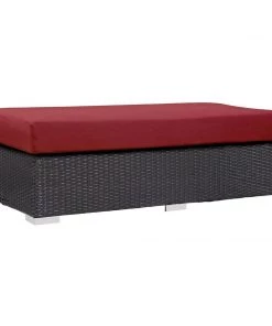 Modway Ottomans Convene Outdoor Patio Fabric Rectangle Ottoman Espresso Red