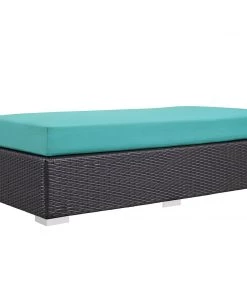 Modway Ottomans Convene Outdoor Patio Fabric Rectangle Ottoman Espresso Turquoise