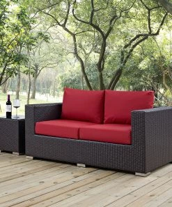 Modway Convene Outdoor Patio Loveseat Espresso Red Outdoor Loveseats
