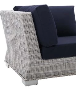 Modway Outdoor Sectional Conway Sunbrella® Outdoor Patio Wicker Rattan Corner Chair Light Gray Navy