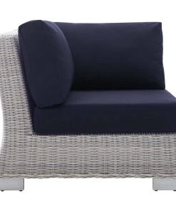 Modway Outdoor Sectional Conway Sunbrella® Outdoor Patio Wicker Rattan Corner Chair Light Gray Navy