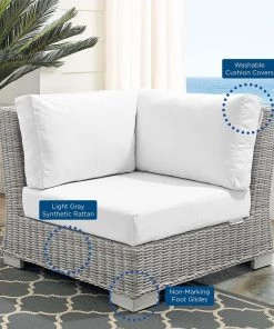 Modway Outdoor Sectional Conway Sunbrella® Outdoor Patio Wicker Rattan Corner Chair Light Gray White