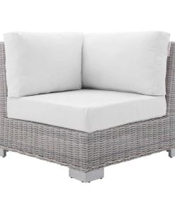 Modway Outdoor Sectional Conway Sunbrella® Outdoor Patio Wicker Rattan Corner Chair Light Gray White