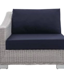 Modway Conway Sunbrella® Outdoor Patio Wicker Rattan Left-Arm Chair Light Gray Navy Outdoor Sectional