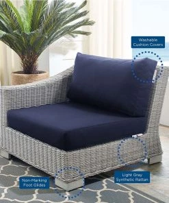 Modway Conway Sunbrella® Outdoor Patio Wicker Rattan Left-Arm Chair Light Gray Navy Outdoor Sectional