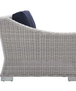 Modway Conway Sunbrella® Outdoor Patio Wicker Rattan Left-Arm Chair Light Gray Navy Outdoor Sectional