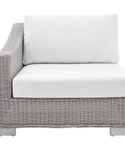 Modway Conway Sunbrella® Outdoor Patio Wicker Rattan Left-Arm Chair Light Gray White Outdoor Sectional