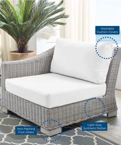 Modway Conway Sunbrella® Outdoor Patio Wicker Rattan Left-Arm Chair Light Gray White Outdoor Sectional