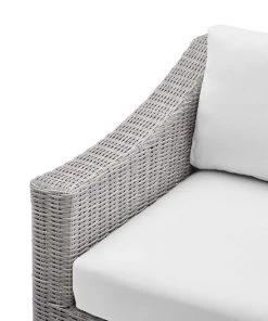 Modway Conway Sunbrella® Outdoor Patio Wicker Rattan Left-Arm Chair Light Gray White Outdoor Sectional