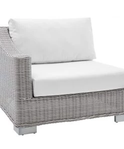 Modway Conway Sunbrella® Outdoor Patio Wicker Rattan Left-Arm Chair Light Gray White Outdoor Sectional