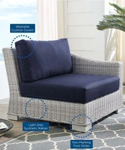 Modway Conway Sunbrella® Outdoor Patio Wicker Rattan Right-Arm Chair Light Gray Navy 16 Modway Conway Sunbrella® Outdoor Patio Wicker Rattan Right-Arm Chair Light Gray Navy
