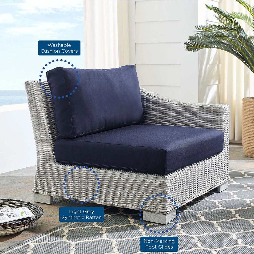 Modway Conway Sunbrella® Outdoor Patio Wicker Rattan Right-Arm Chair Light Gray Navy 8 Modway Conway Sunbrella® Outdoor Patio Wicker Rattan Right-Arm Chair Light Gray Navy