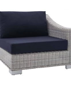 Modway Conway Sunbrella® Outdoor Patio Wicker Rattan Right-Arm Chair Light Gray Navy